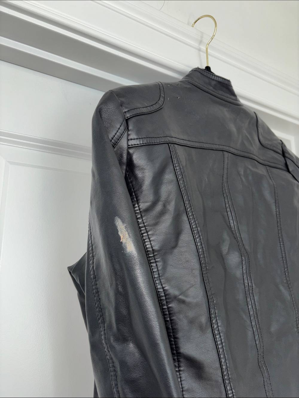 Black Faux Leather Moto Jacket - Classic Biker Style - Picture 7 of 8
